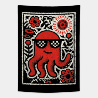 Cool Octopus | Risograph Style Sea Creature Tapestry