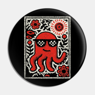 Cool Octopus | Risograph Style Sea Creature Pin