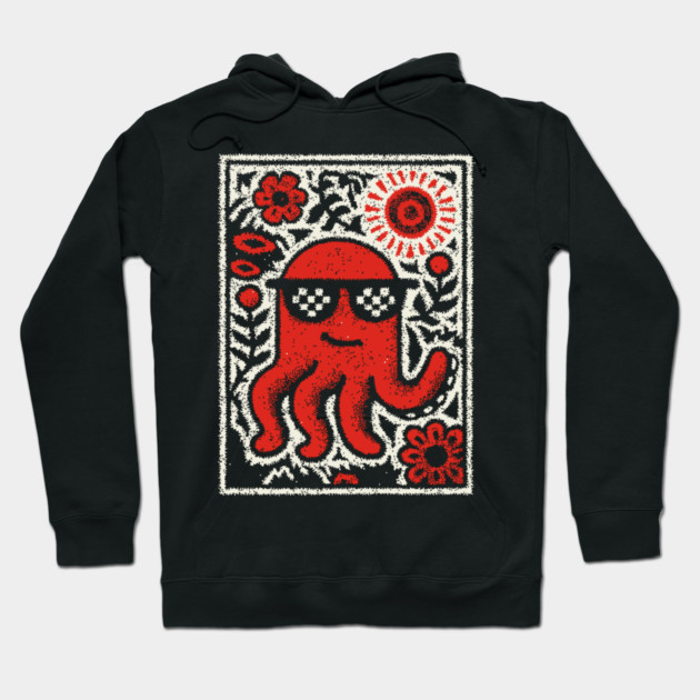 Cool Octopus | Risograph Style Sea Creature Hoodie by TuncGK
