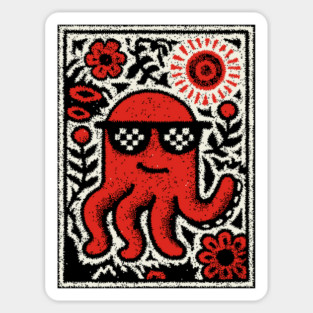 Cool Octopus | Risograph Style Sea Creature Magnet
