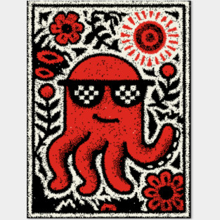 Cool Octopus | Risograph Style Sea Creature Posters and Art