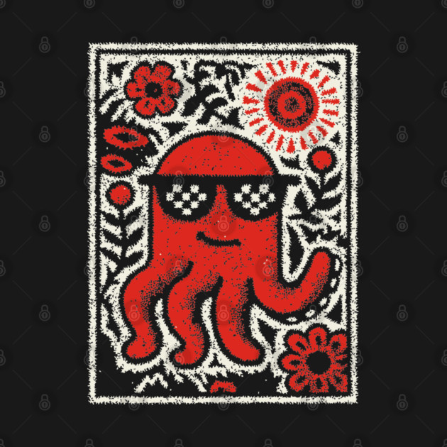 Cool Octopus | Risograph Style Sea Creature by TuncGK