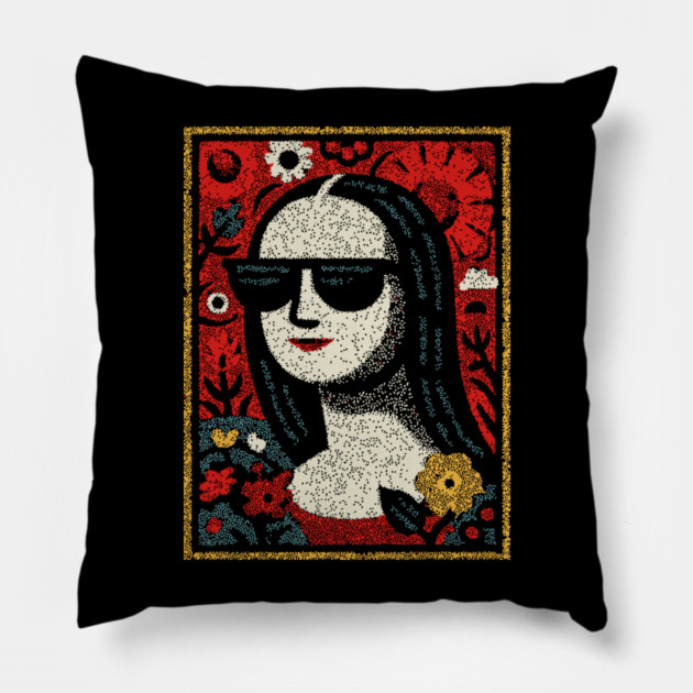 Folk Art Mona Lisa | World Art Day Portrait Pillow by TuncGK