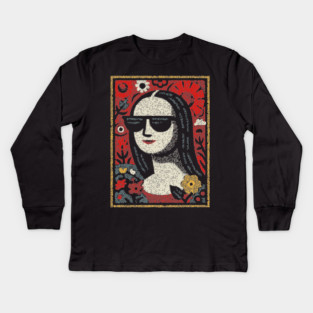 Folk Art Mona Lisa | World Art Day Portrait Kids Long Sleeve T-Shirt