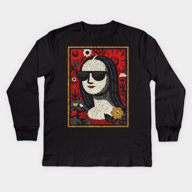 Folk Art Mona Lisa | World Art Day Portrait Kids Long Sleeve T-Shirt by TuncGK