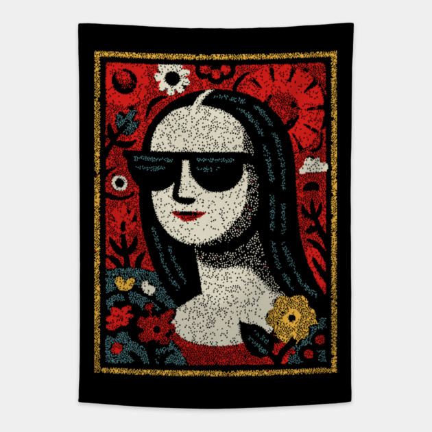 Folk Art Mona Lisa | World Art Day Portrait Tapestry by TuncGK