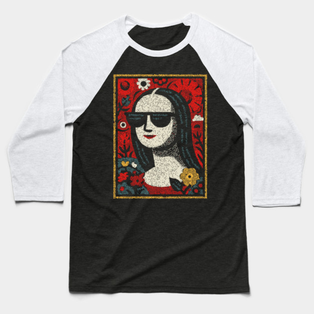 Folk Art Mona Lisa | World Art Day Portrait Baseball T-Shirt by TuncGK