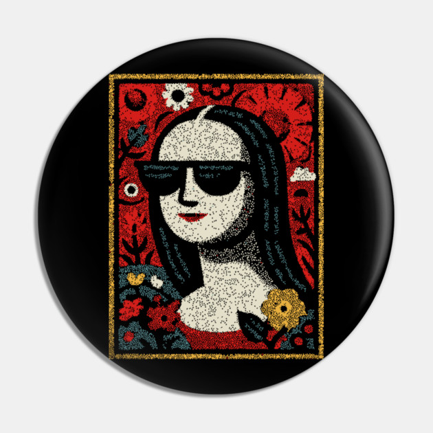 Folk Art Mona Lisa | World Art Day Portrait Pin by TuncGK