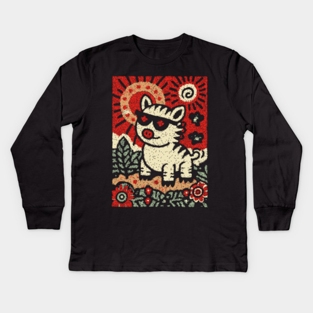 Punk Rock Pig | The Rebellious Farm Animal Kids Long Sleeve T-Shirt by TuncGK