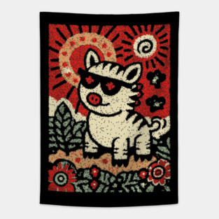Punk Rock Pig | The Rebellious Farm Animal Tapestry