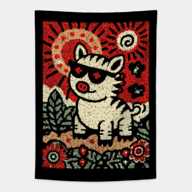 Punk Rock Pig | The Rebellious Farm Animal Tapestry by TuncGK