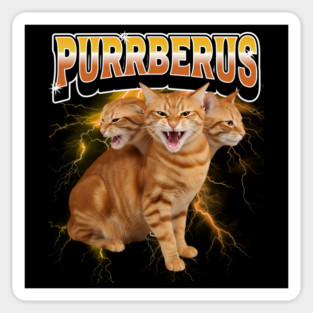 Purrberus 3-Headed Orange Cat Guarding the Underworld Sticker