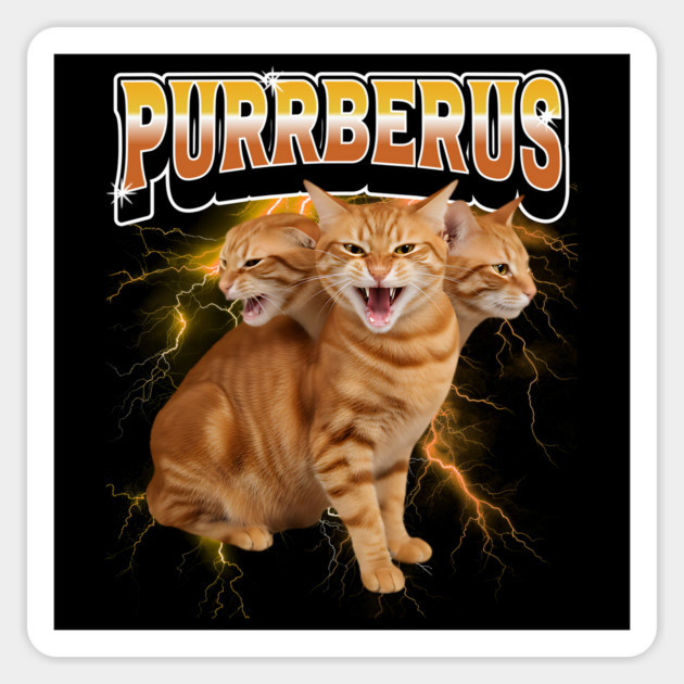 Purrberus 3-Headed Orange Cat Guarding the Underworld Magnet by Luxinda