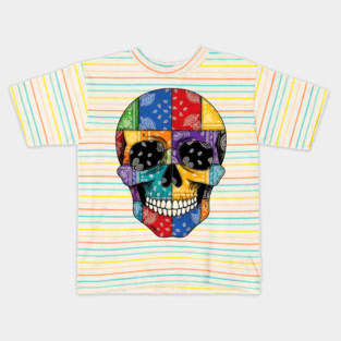 Bandana Patchwork Smiling Skull design Kids T-Shirt