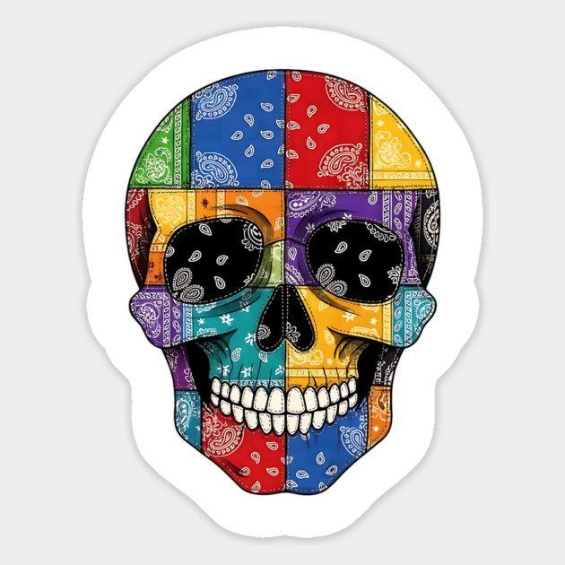Bandana Patchwork Smiling Skull design Magnet by Luxinda