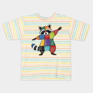 Cute Raccoon Bandana Patchwork design Kids T-Shirt