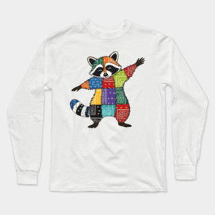 Cute Raccoon Bandana Patchwork design Long Sleeve T-Shirt