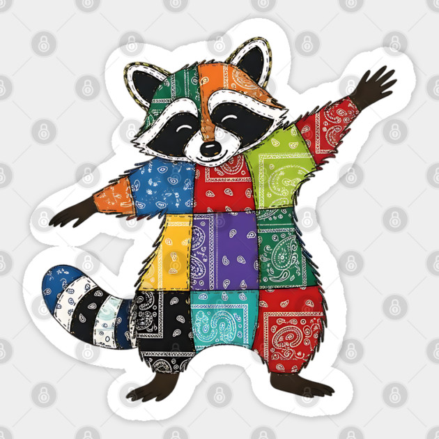 Cute Raccoon Bandana Patchwork design Sticker by Luxinda