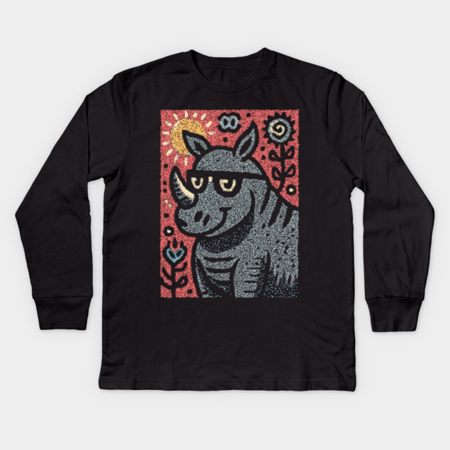 Pop Art Rhino | The Urban Safari Graphic Kids Long Sleeve T-Shirt by TuncGK