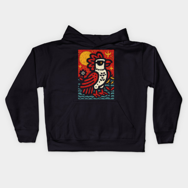 Folk Art Rooster | Year of the Rooster Graphic Kids Hoodie by TuncGK