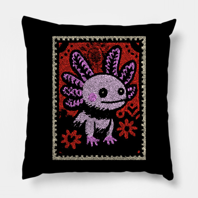 Aztec Axolotl | Xolotl Inspired Folk Art Pillow by TuncGK