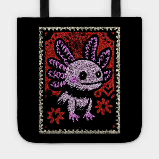 Aztec Axolotl | Xolotl Inspired Folk Art Tote by TuncGK
