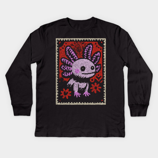 Aztec Axolotl | Xolotl Inspired Folk Art Kids Long Sleeve T-Shirt by TuncGK