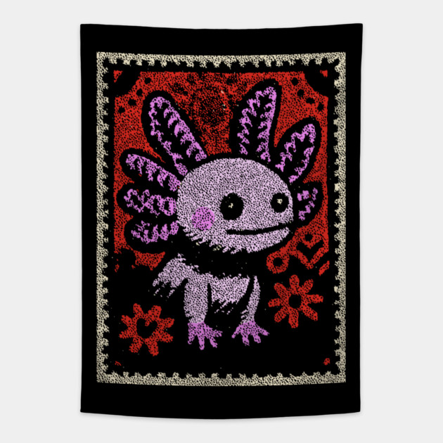 Aztec Axolotl | Xolotl Inspired Folk Art Tapestry by TuncGK