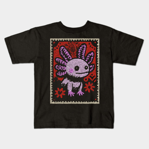 Aztec Axolotl | Xolotl Inspired Folk Art Kids T-Shirt by TuncGK