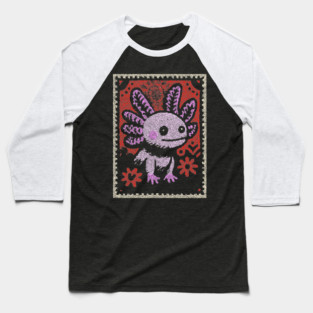 Aztec Axolotl | Xolotl Inspired Folk Art Baseball T-Shirt