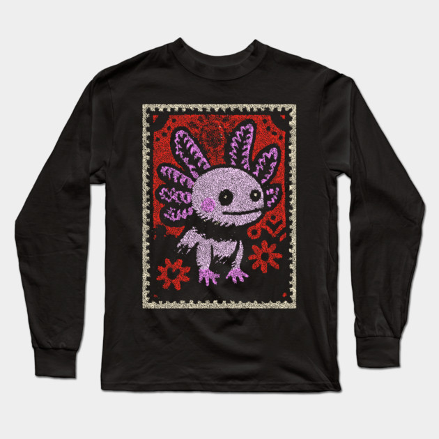 Aztec Axolotl | Xolotl Inspired Folk Art Long Sleeve T-Shirt by TuncGK