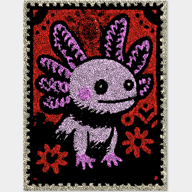 Aztec Axolotl | Xolotl Inspired Folk Art Wall Art by TuncGK