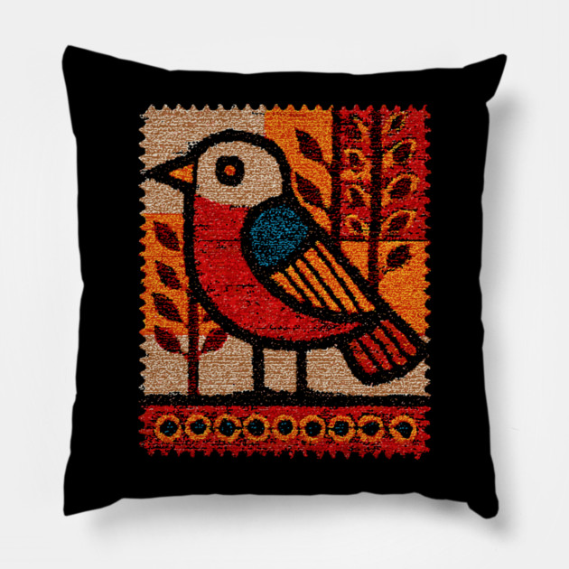 Vintage Bird Stamp | Experimental Design Pillow by TuncGK