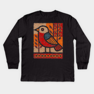 Vintage Bird Stamp | Experimental Design Kids Long Sleeve T-Shirt