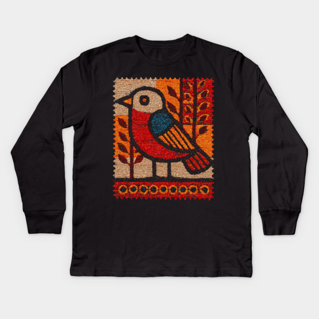 Vintage Bird Stamp | Experimental Design Kids Long Sleeve T-Shirt by TuncGK