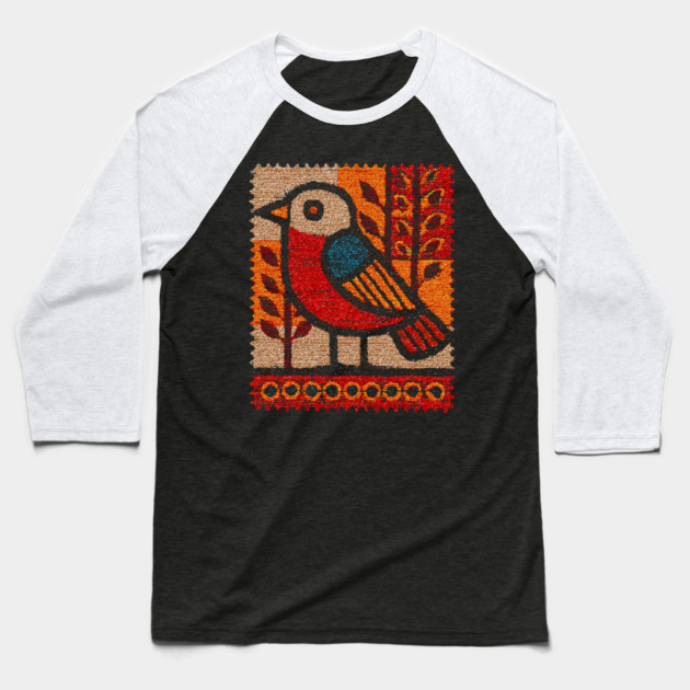 Vintage Bird Stamp | Experimental Design Baseball T-Shirt by TuncGK