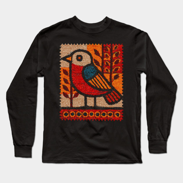 Vintage Bird Stamp | Experimental Design Long Sleeve T-Shirt by TuncGK