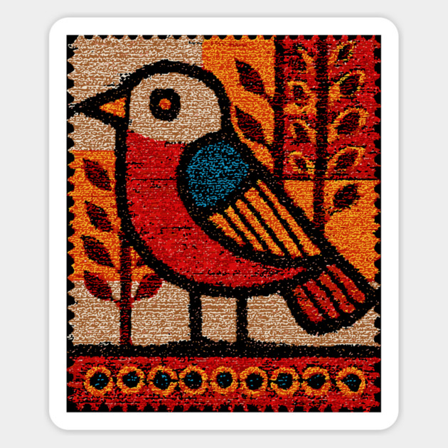 Vintage Bird Stamp | Experimental Design Magnet by TuncGK