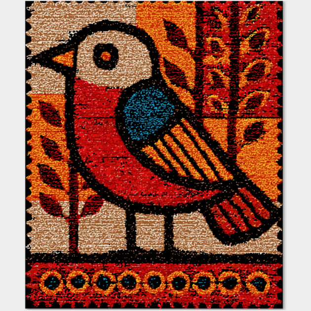 Vintage Bird Stamp | Experimental Design Wall Art by TuncGK