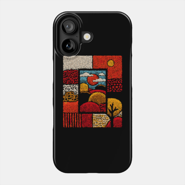 Abstract Mosaic Landscape | A Stippled Folk Art Quilt Phone Case by TuncGK
