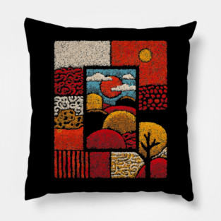 Abstract Mosaic Landscape | A Stippled Folk Art Quilt Pillow