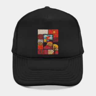 Abstract Mosaic Landscape | A Stippled Folk Art Quilt Hat