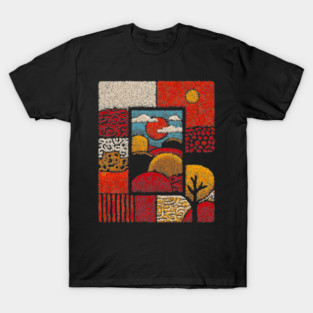 Abstract Mosaic Landscape | A Stippled Folk Art Quilt T-Shirt