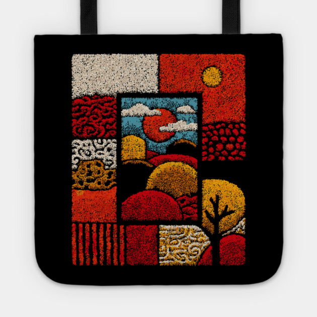Abstract Mosaic Landscape | A Stippled Folk Art Quilt Tote by TuncGK