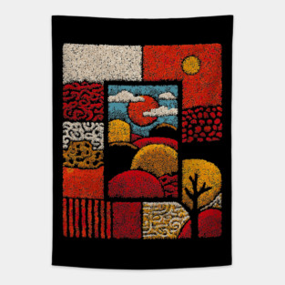 Abstract Mosaic Landscape | A Stippled Folk Art Quilt Tapestry