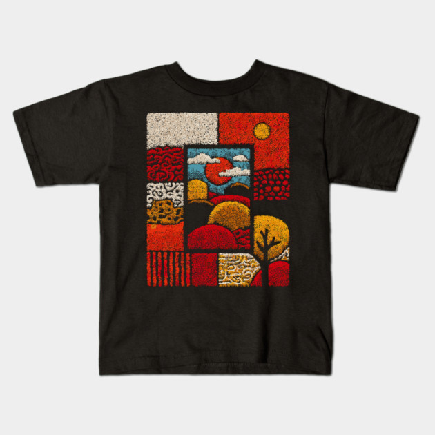 Abstract Mosaic Landscape | A Stippled Folk Art Quilt Kids T-Shirt by TuncGK