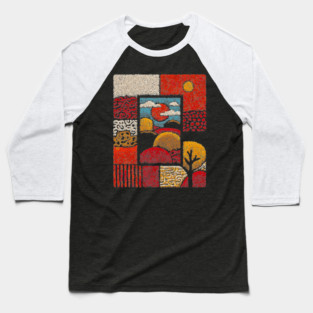 Abstract Mosaic Landscape | A Stippled Folk Art Quilt Baseball T-Shirt
