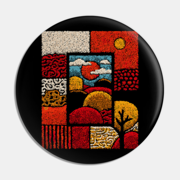 Abstract Mosaic Landscape | A Stippled Folk Art Quilt Pin by TuncGK