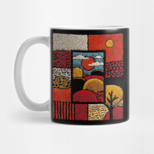 Abstract Mosaic Landscape | A Stippled Folk Art Quilt Mug