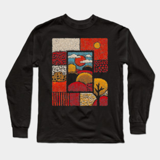 Abstract Mosaic Landscape | A Stippled Folk Art Quilt Long Sleeve T-Shirt